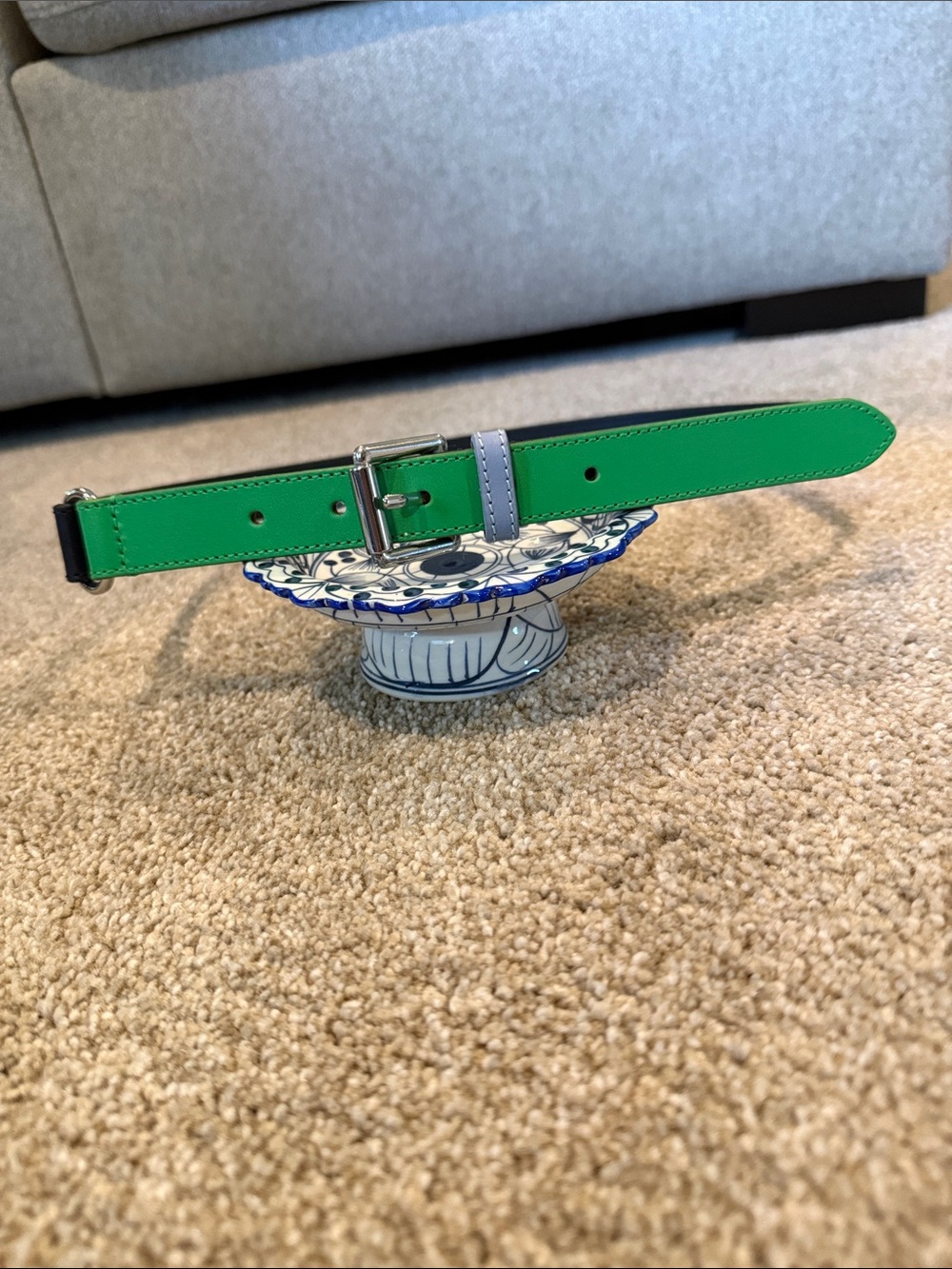 Talbots Green and Blue leather Belt with Silver Buckle and  light BlueLoop